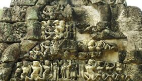 Statues Wall at Angkor Complex, Siem Reap, Cambodia